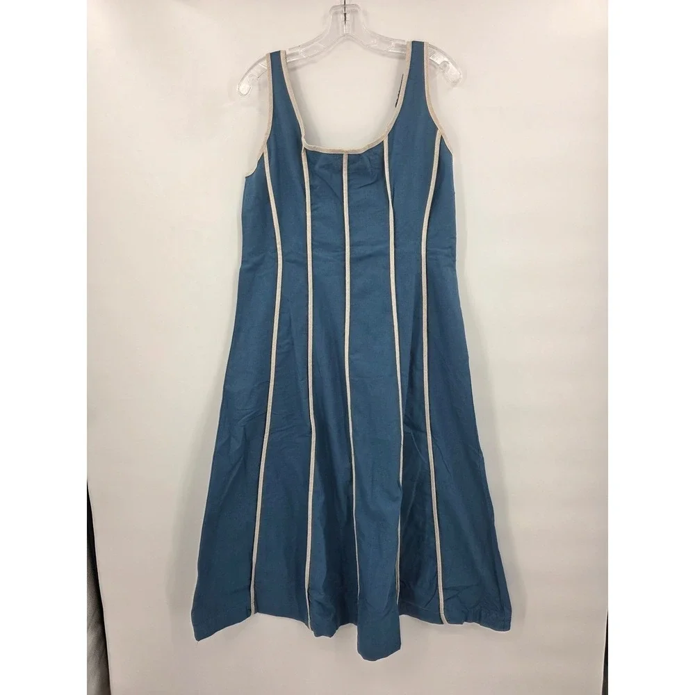 SIMPLY SOUTHERN Denim Blue Midi Dress Ivory Piping Sleeveless Summer XXL NWT